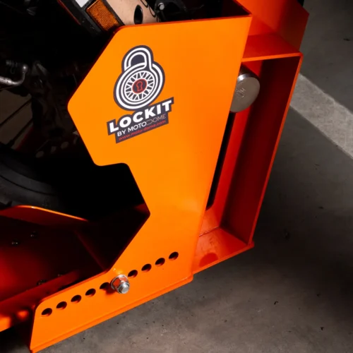 Close view of the heavy duty locking mechanism on a DockIT stand