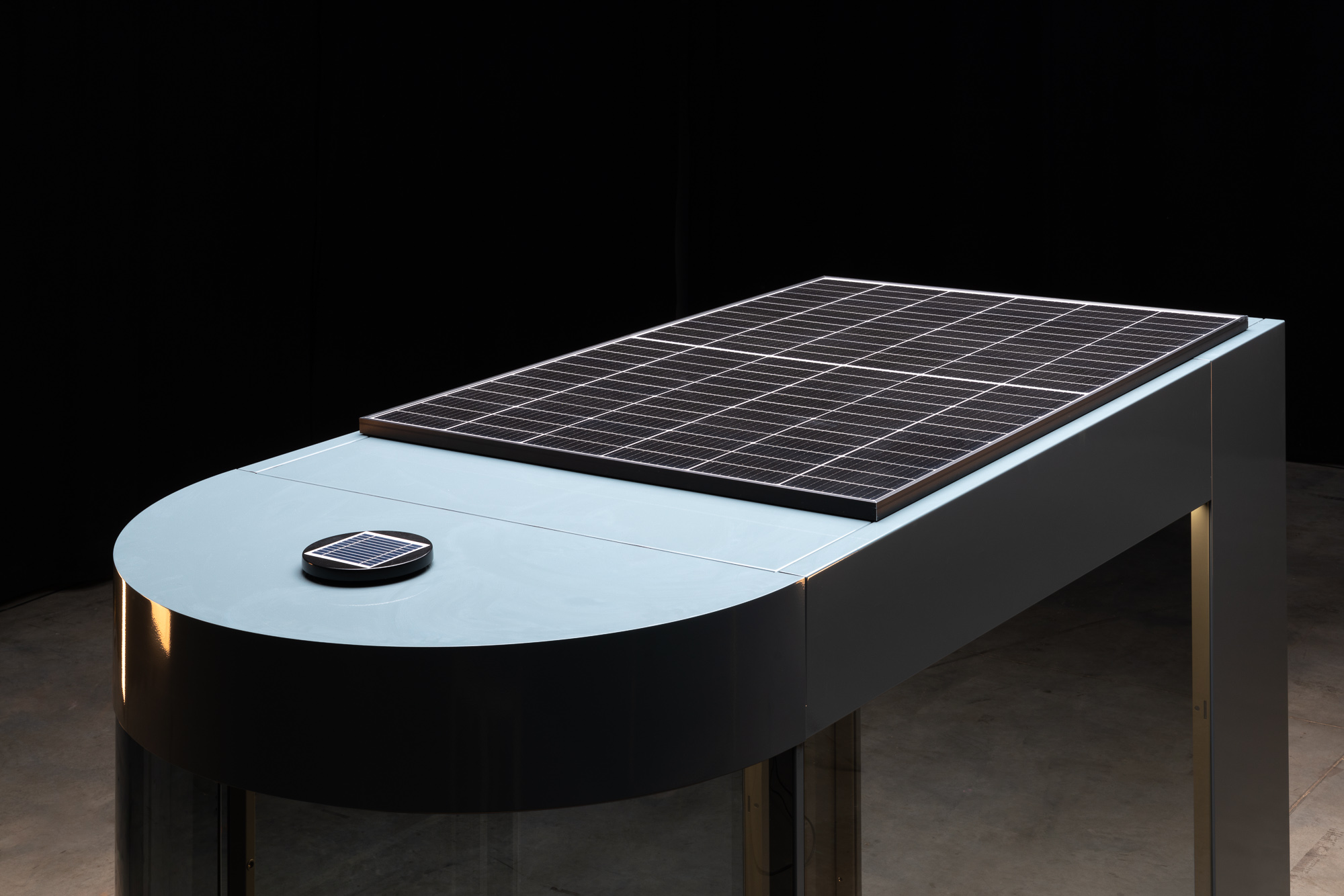 MotoDome Off-grid model topped with an integrated solar panel for autonomous power